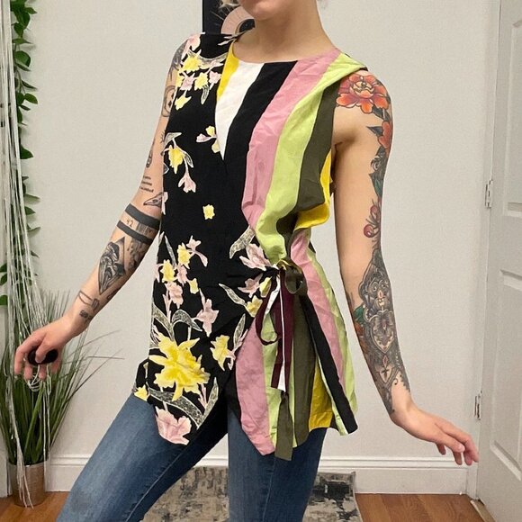 Diane Von Furstenberg Silk Stripe Top Tie-Waist Size L Multicolor - Picture 4 of 10